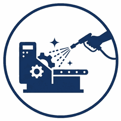 Reinigung einer Produktionsanlage mit Sprühstrahl